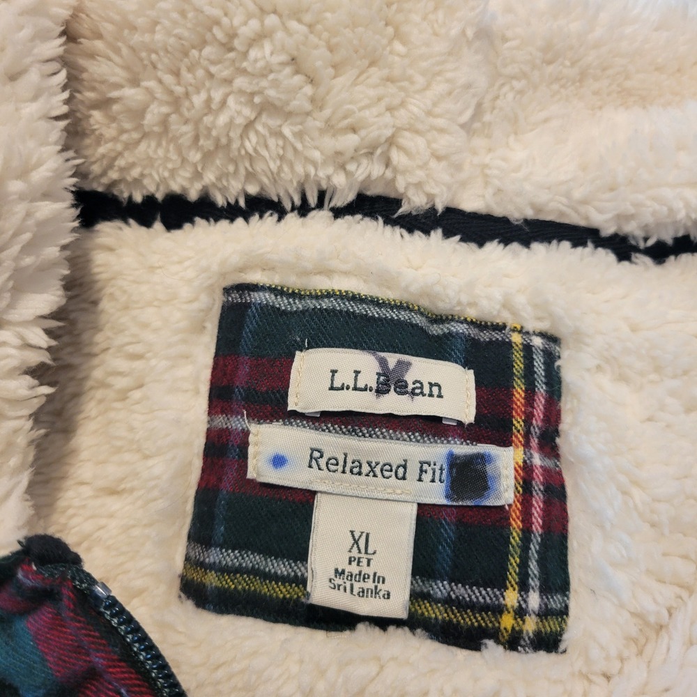 LL Bean Womans Sherpa Lined Plaid Flannel Jacket Hoodie XL Petite Relaxed Fit - Picture 7 of 12
